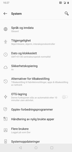 Velg Sikkerhetskopiering