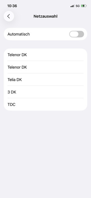 Wählen Sie einen Netzbetreiber von der Liste