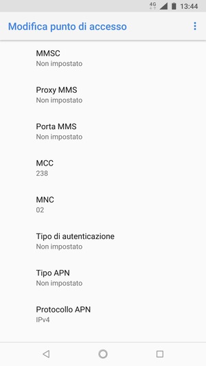 Scorri verso il basso e inserisci le informazioni di internet