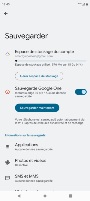 Sélectionnez Espace de stockage du compte