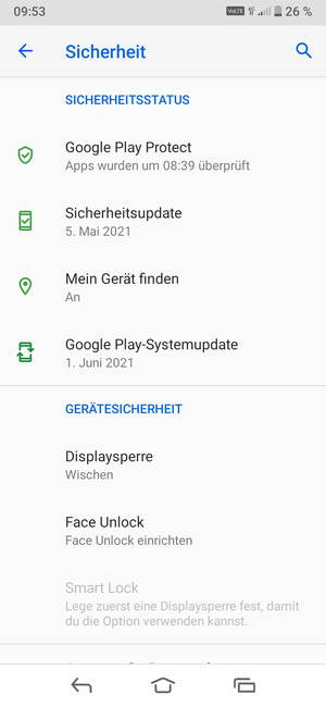 Um Ihre Bildschirmsperre zu aktivieren, gehen Sie zum Sicherheit Menü und wählen Sie  Displaysperre