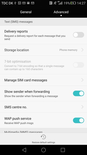 Scroll to and select SMS centre no.