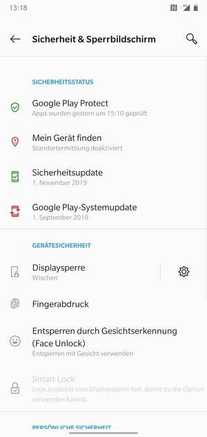 Um Ihre Bildschirmsperre zu aktivieren, gehen Sie zum Sicherheit & Sperrbildschirm Menü und wählen Sie  Displaysperre