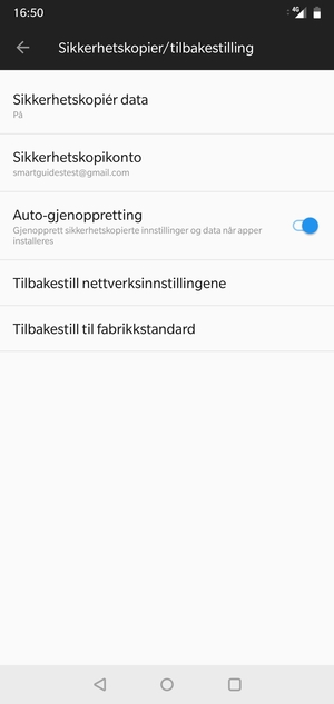 Gå tilbake til Sikkerhetskopier/tilbakestilling-menyen og velg Sikkerhetskopikonto