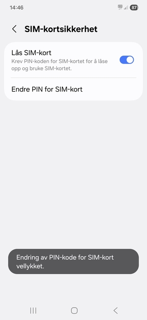 Din PIN-kode for SIM-kort er endret