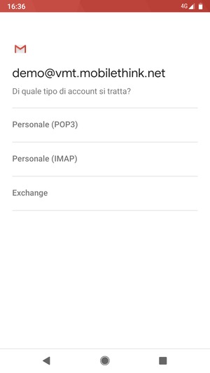 Seleziona Personale (POP3) o Personale (IMAP)
