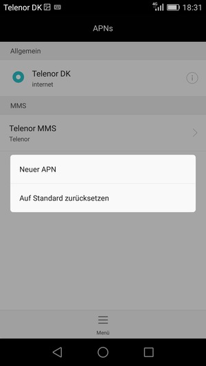 Wählen Sie Menü und Auf Standard zurücksetzen