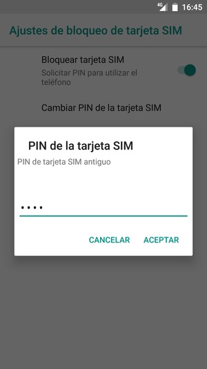 Introduzca su PIN de tarjeta SIM antiguo y seleccione ACEPTAR
