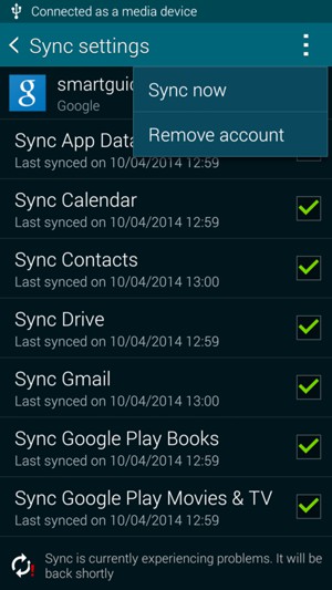 If your screen looks like this, select the Menu button and select Sync now