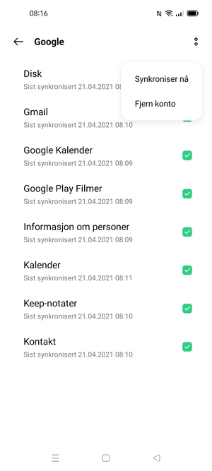 Velg Synkroniser nå