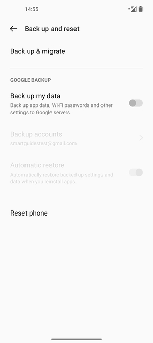 Turn on Back up my data