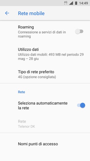 Seleziona Nomi punti di acceso