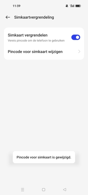 Uw Pincode voor simkaart is gewijzigd