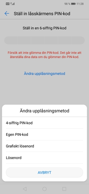 Välj Grafiskt lösenord