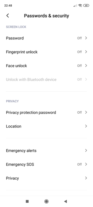Scroll to and select Privacy