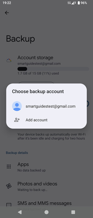 Select your backup account