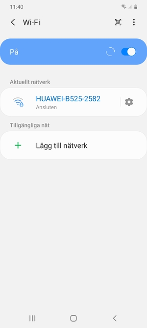 Du är nu ansluten till Wi-Fi nätverket