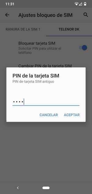 Introduzca PIN de tarjeta SIM antiguo y seleccione ACEPTAR