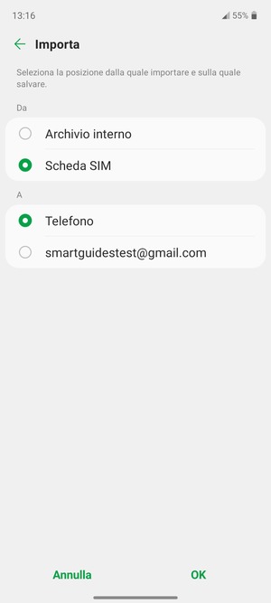 Seleziona il tuo account Google e poi OK
