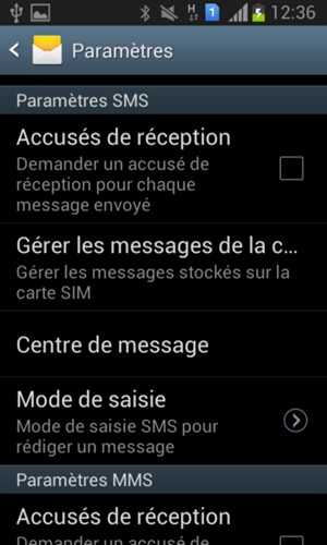Sélectionnez Centre de message