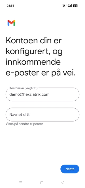 Gi kontoen din et navn, og skriv inn navnet ditt. Velg Neste