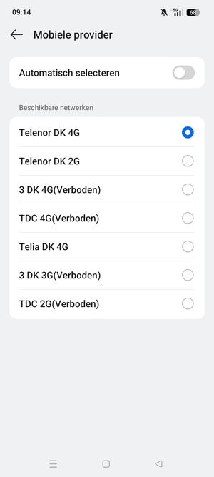 Selecteer een netwerkoperator uit de lijst