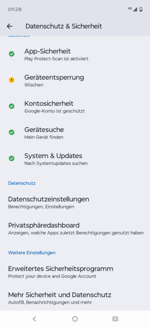 Scrollen Sie und wählen Sie Mehr Sicherheit und Datenschutz