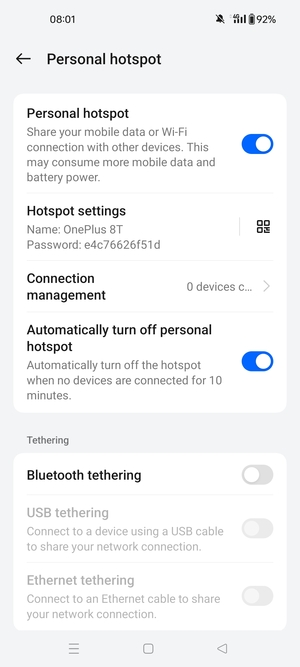 Your phone is now set up for use as a modem