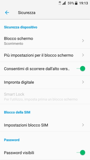 Seleziona Impostazioni blocco SIM