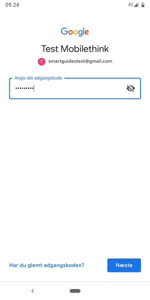 Indtast din adgangskode og vælg Næste