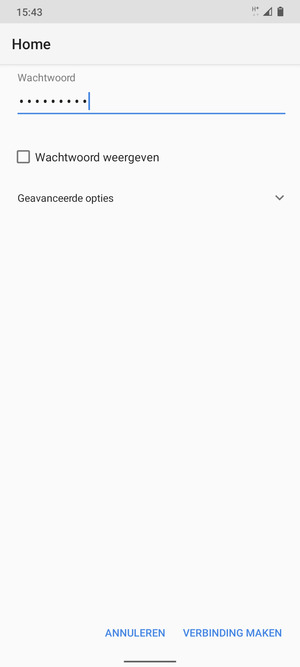 Voer het Wifi-wachtwoord in en selecteer VERBINDING MAKEN