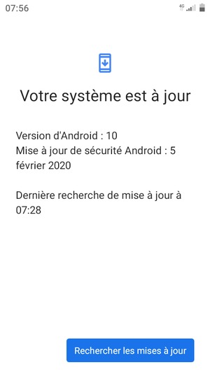 Si votre téléphone est à jour, vous verrez l'écran suivant