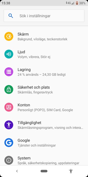 Scrolla till och välj Säkerhet och plats