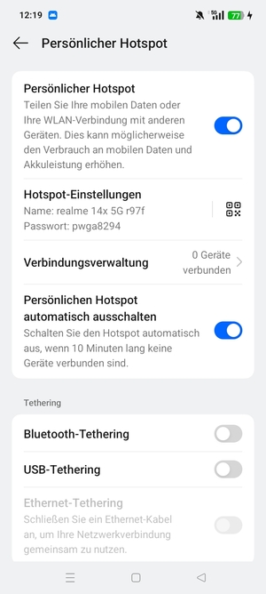 Ihr Handy ist jetzt für die Verwendung als Modem eingerichtet
