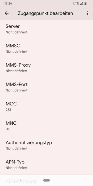 Scrollen Sie nach unten und geben Sie Internetinformationen ein