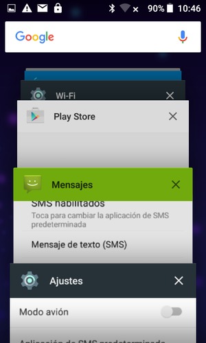 Seleccione el icono X para cerrar todas las aplicaciones en ejecución
