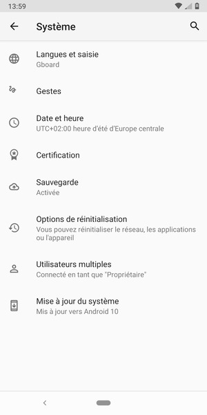 Sélectionnez Mise à jour du système