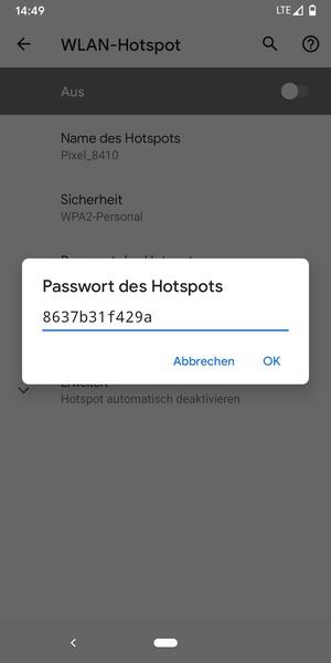 Geben Sie eine WLAN-Hotspot-Passwort mit mindestens 8 Zeichen ein und wählen Sie OK