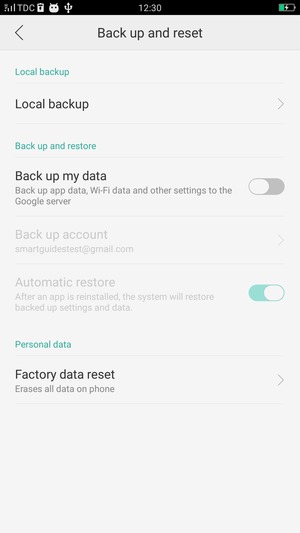 Turn on Back up my data