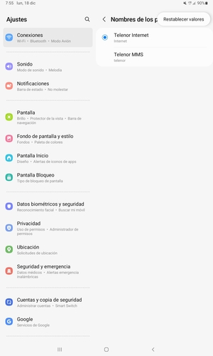 Seleccione Restablecer valores