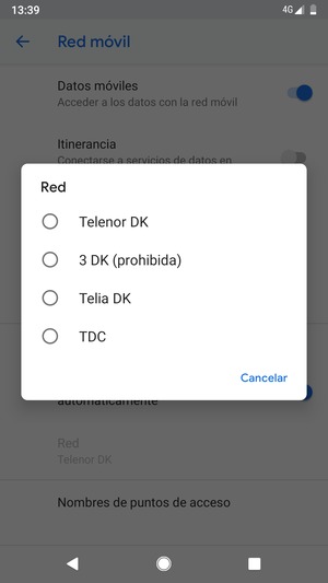 Seleccione un operador de red de la lista