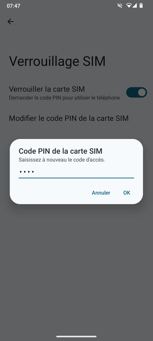 Veuillez confirmer votre nouveau code PIN de la carte SIM et sélectionner OK