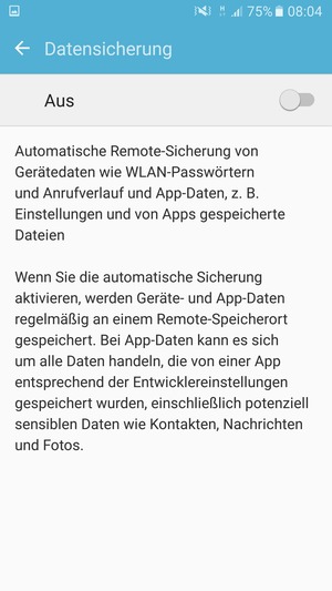 Schalten Sie Datensicherung ein