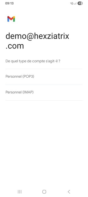 Sélectionnez Personnel (POP3) ou Personnel (IMAP)