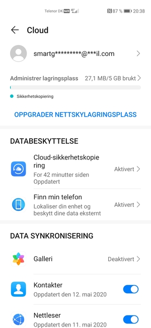 Velg Cloud-sikkerhetskopiering