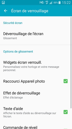 Sélectionnez Déverrouillage de l'écran