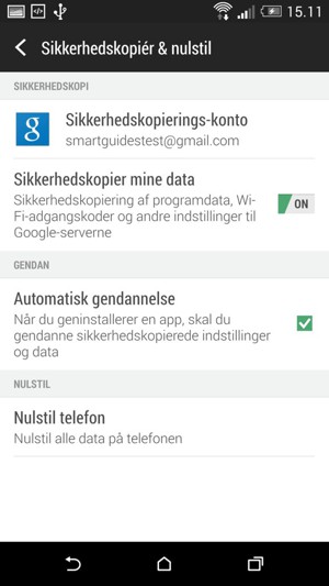 Vend tilbage til menuen Indstillinger