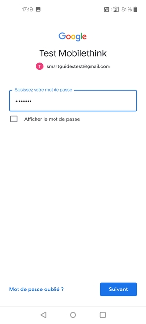 Saisissez votre mot de passe et sélectionnez Suivant