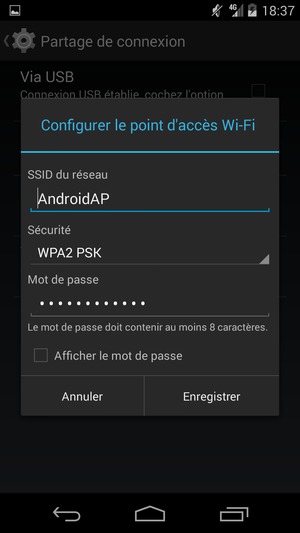 Saisissez un mot de passe de hotspot Wi-Fi d'au moins 8 caractères et sélectionnez Enregistrer