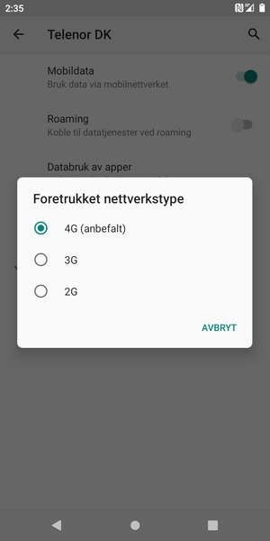 Velg ønsket alternativ